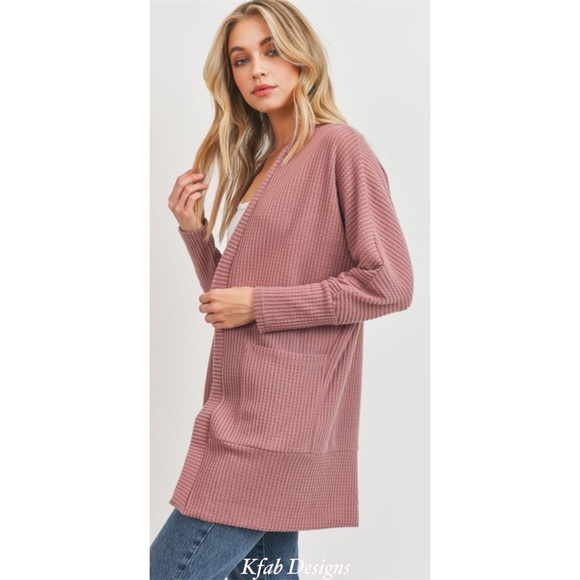 ❤️ LAST 2! Mauve Super Soft Brushed Thermal Relaxed Fit Pocket Cardigan! - Picture 4 of 7